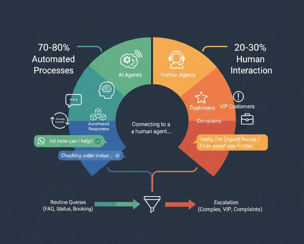 הגישה ההיברידית: 70-80% אוטומציה, 20-30% אנושי - איך לחלק את העבודה בין בוטים לנציגים